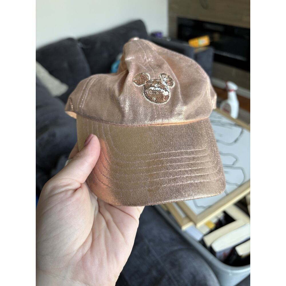 Disney Parks Mickey Mouse Rose Gold Sequin Adult Baseball Cap Hat Adjustable - Picture 6 of 6